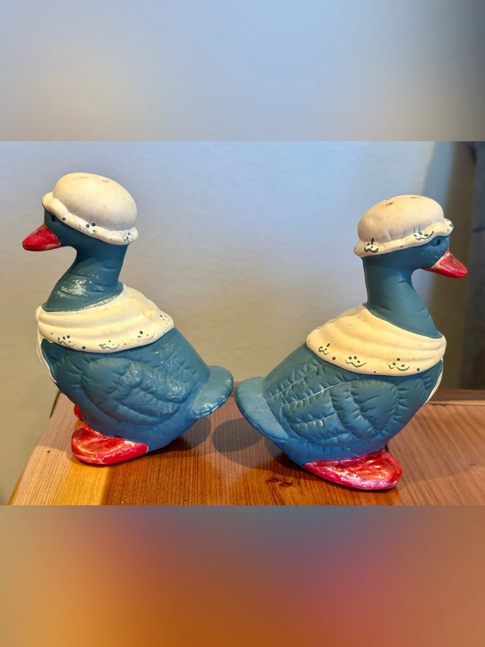 Vintage 1980s Ceramic Geese Salt Pepper Shakers Toothpick Holder 3pc Set Taiwan